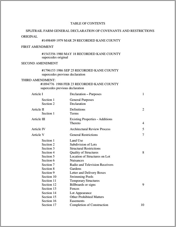Updated Covenants and Restrictions Splitrail Farm